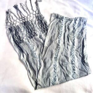 Blue and White Fringed Scarf